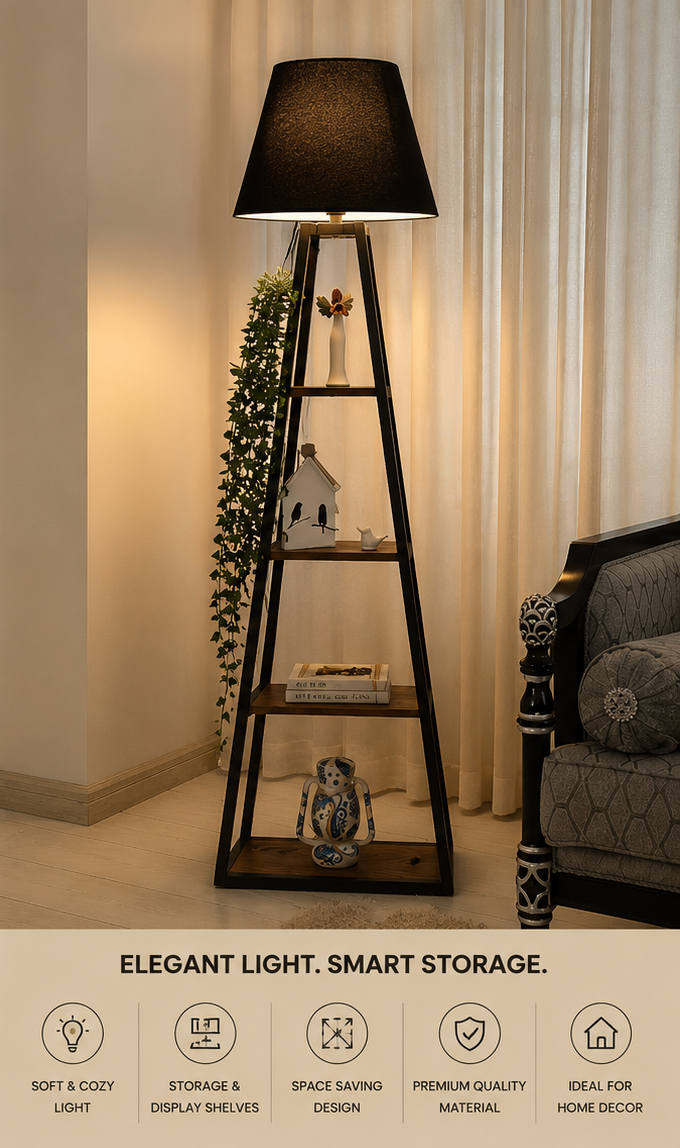 Floor lamp with shelves
